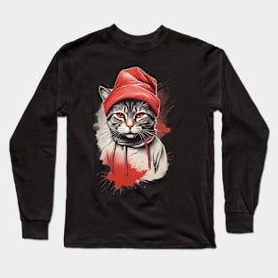 cat wearing a samta clause Long Sleeve T-Shirt